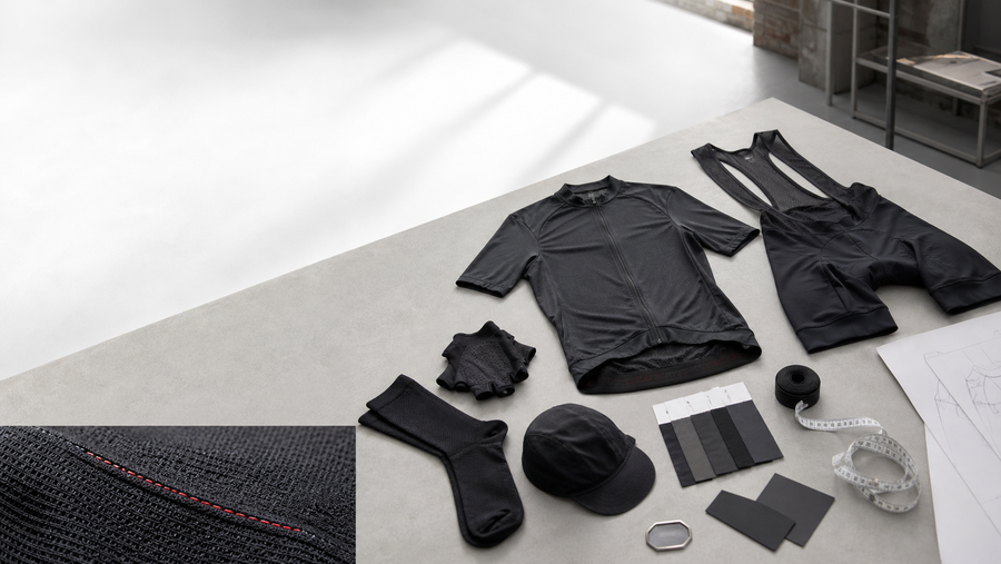 DEER RACING DESIGN cycling apparel, accessories and project documents arranged as a B2B product system