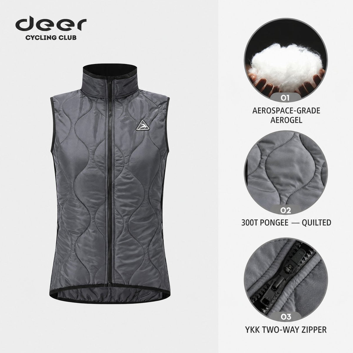 Women's Aerogel-Insulated Road Cycling Vest with Fleece Collar — product story image 07 of 30