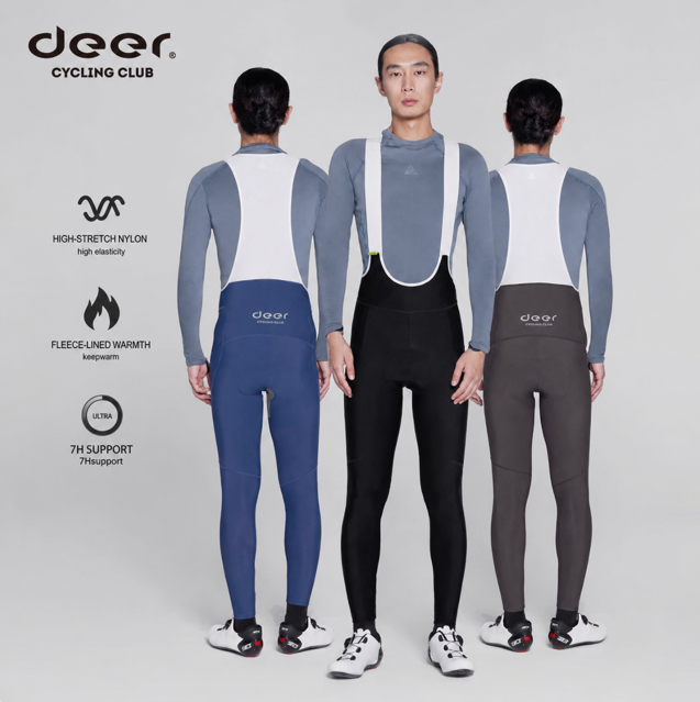 Brushed-Fleece Water-Repellent Men's Cycling Bib Tights — 4 Options