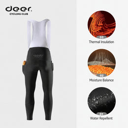 Brushed-Fleece Water-Repellent Men's Cycling Bib Tights — 4 Options