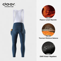 Brushed-Fleece Water-Repellent Men's Cycling Bib Tights — 4 Options