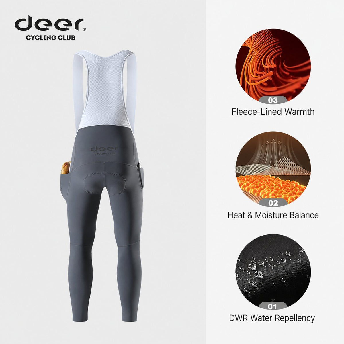 Brushed-Fleece Water-Repellent Men's Cycling Bib Tights — 4 Options