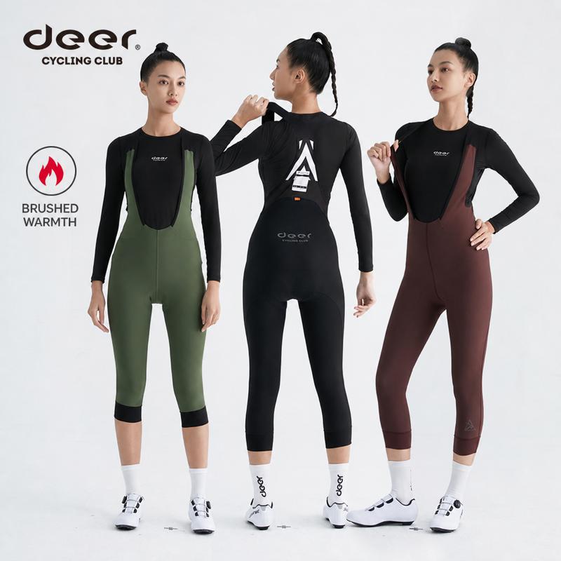 Women's Wind-Resistant Brushed Three-Quarter Cycling Bib Tights — image 1 of 43