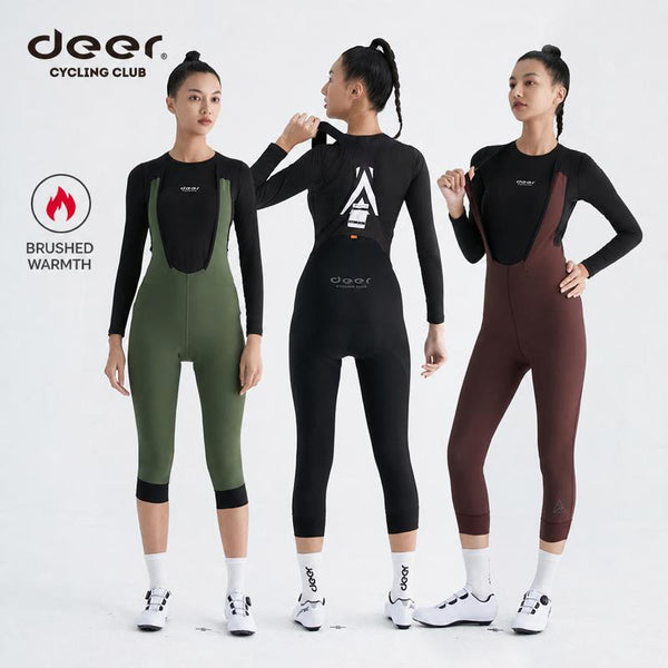 Women's Wind-Resistant Brushed Three-Quarter Cycling Bib Tights