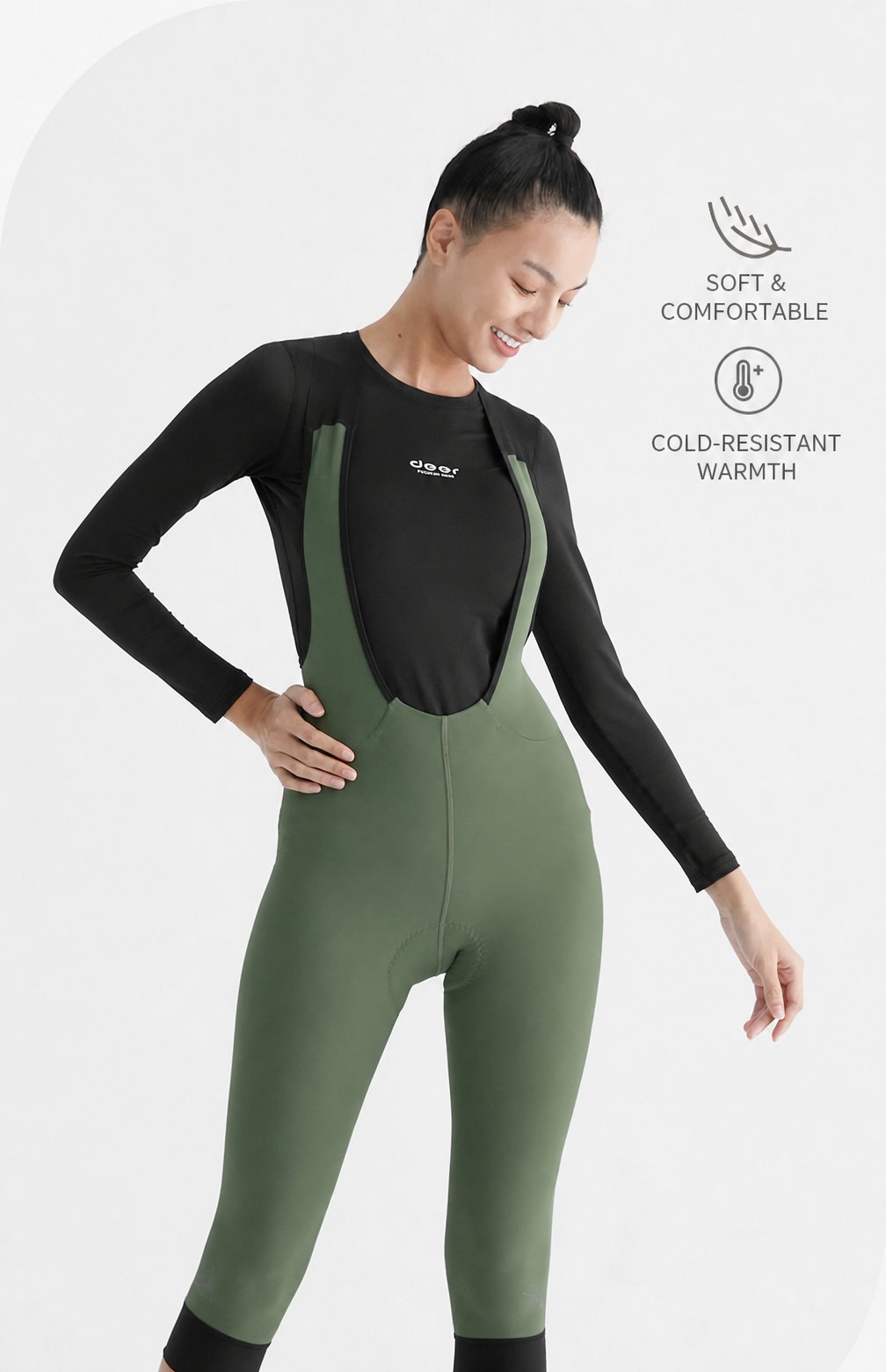 Women's Wind-Resistant Brushed Three-Quarter Cycling Bib Tights — product story image 14 of 43